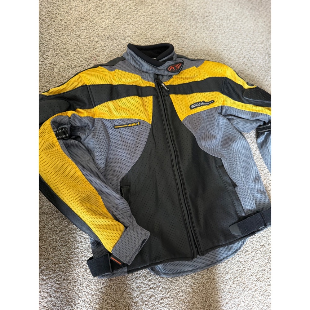 Fieldsheer High Temp Leather Mesh Motorcycle Jacket black yellow men size 12/14 - Picture 2 of 15
